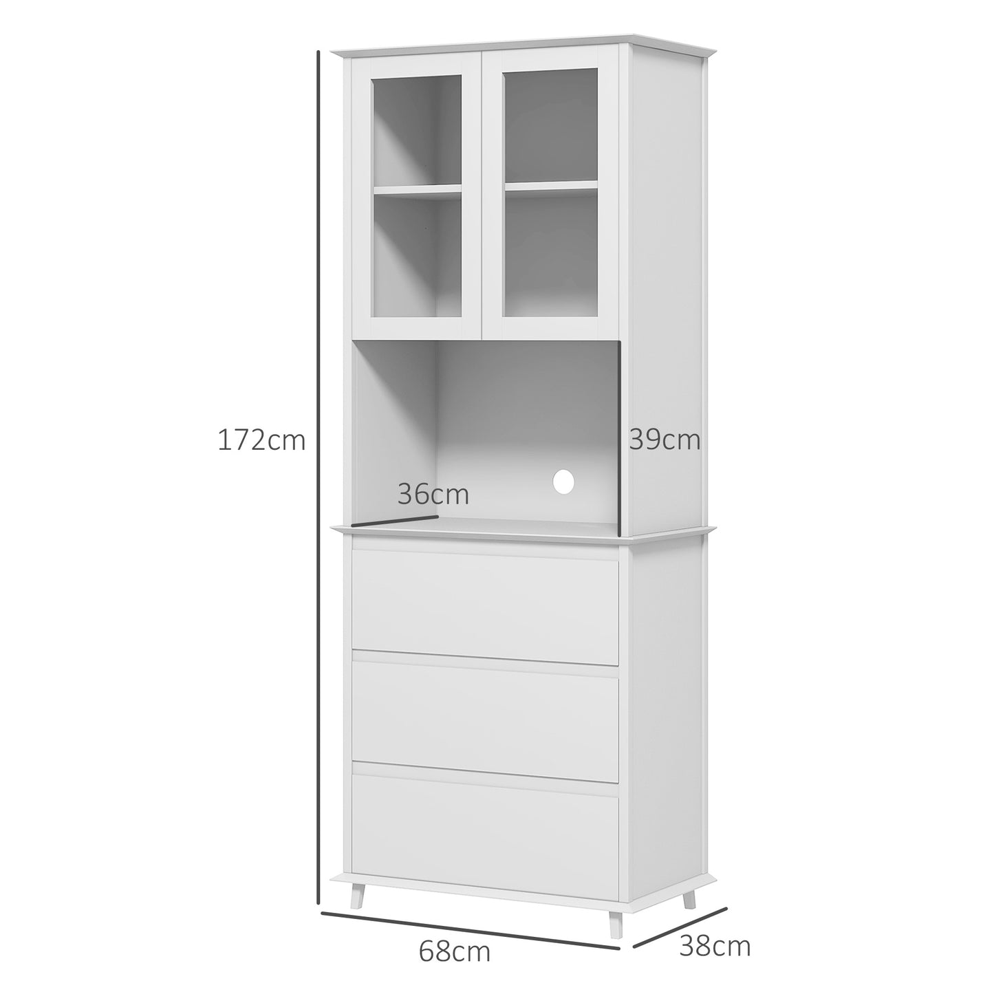 Keukenkast – Keukenbuffet – Opbergkast – Sideboard – Kast – Witte MDF Hout – 2 Deuren, 3 Lades, Centrale Nis – 68x38x172 cm
