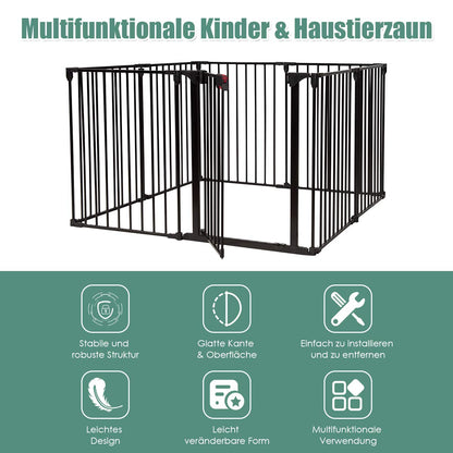 Baby Beschermomheining – Speelhekje – Veiligheidspoort – Hek Voor Baby’s – Gevaarzone Afzetting – Flexibel Instelbaar – Stevig Metaal Met Dubbelvergrendeling – 480 x 74 cm Zwart