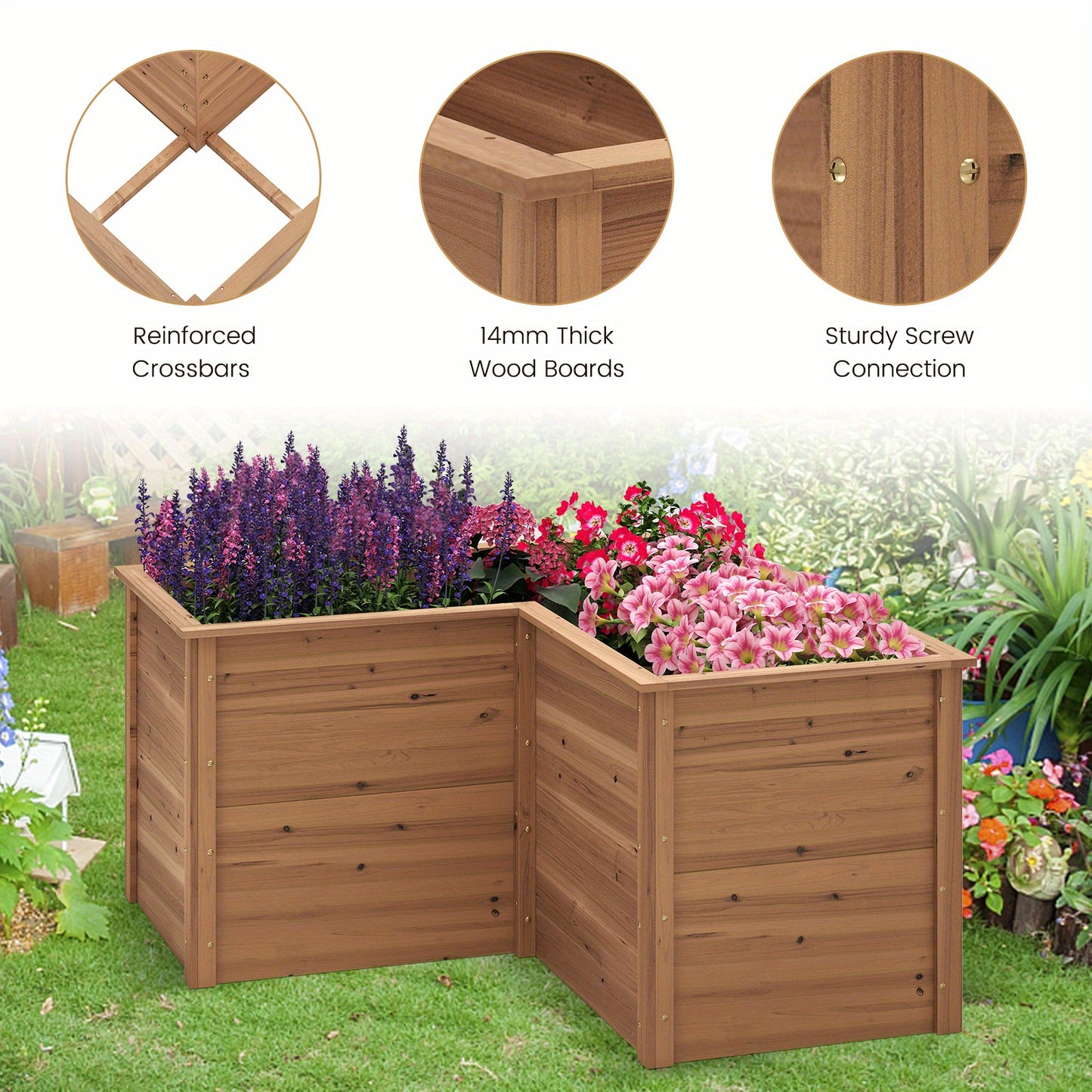 Verhoogde plantenbak – Houten plantenbak – Tuinbak – Plantenbak met poten – Bloembak – L-vorm 120x120 cm – Diepte 62 cm – Duurzaam vurenhout – Open bodem voor optimale waterafvoer