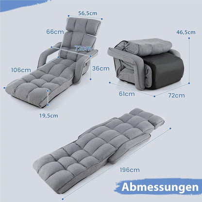 Relax Lounge Chair – Relaxstoel – Fauteuil – Ligstoel – Zitzak – Verstelbaar In 5 Posities – Linnen Bekleding – Inklapbaar – Ergonomisch Design – Max. 140 kg draagkracht – Grijs
