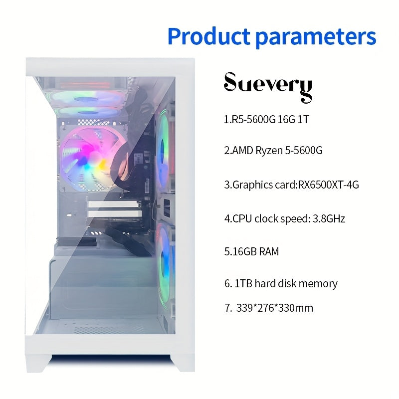 Gaming Desktop – Gaming PC – High Performance Computer – Esports Pc – Stijlvolle Desktop – AMD Ryzen 5 5600G Quad-Core – 16 GB RAM & 1 TB NVMe SSD