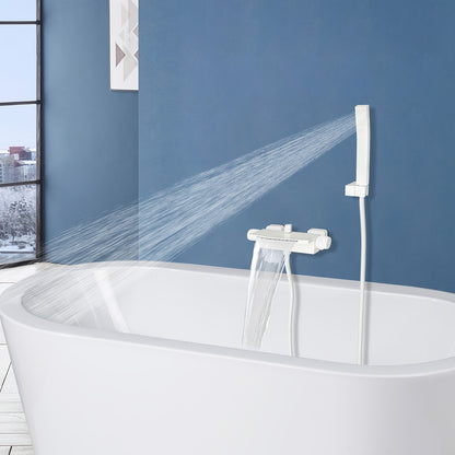 TOOL1SHOOO Wall Mounted Bathtub Faucet Set White Matte Finish with Waterfall Spout And Hand Shower 304 Stainless Steel Hose Ceramic Valve Cartridge Dual Controls for Modern Bathroom Hotel Spa