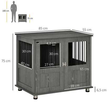 Hondenbench – Hondenhok – Hondenkooi – Hondenhuis – Kennel – Extra Ruim – Hout & Metaal – Dubbele Deuren Met Magneetsluiting – Modern Grijs – Voor Middelgrote en Grote Honden