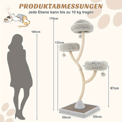 Kattenboom – Kattenmeubel – Kattenkrabpaal – Kattenhuis – Krabmeubel – Hoogwaardige Metalen Constructie – Wasbare Pluche Kussens – Extra Hoog Design – Speel- en Klimparadijs Voor Kittens en Volwassen Katten