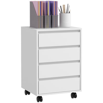 Mobiele Ladekast – Opberglade Kast – Bureaukast – Rollende Ladekast – Kantoorkast – 4 Lades – E1 MDF Hout – Wieltjes Met Rem