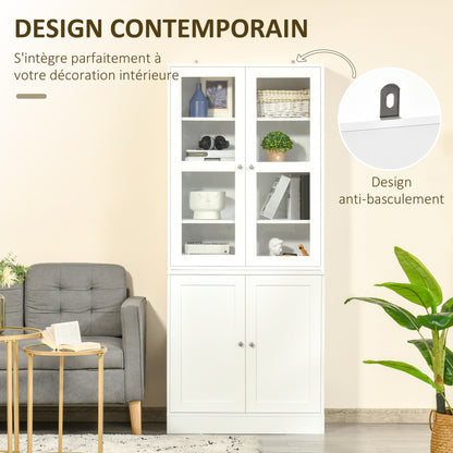 Boekenkast – Boekenrek – Opbergkast – Vitrinekast – Kast – 2 Glazen Deuren – 4 Verstelbare Legplanken – Wit MDF