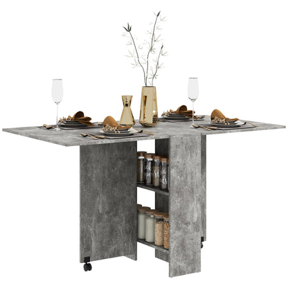 Opvouwbare Keukentafel – Eettafel – Klaptafel – Multifunctionele Tafel – Opbergtafel – Met Verwijderbare Wielen – 2 Houten Planken – Grijs – 75x140x74 cm