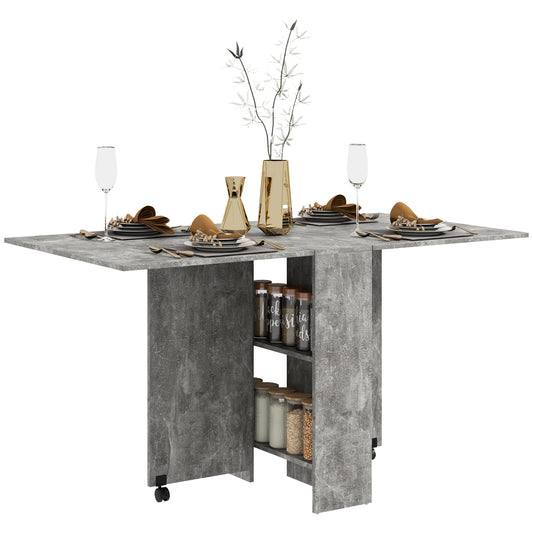 Opvouwbare Keukentafel – Eettafel – Klaptafel – Multifunctionele Tafel – Opbergtafel – Met Verwijderbare Wielen – 2 Houten Planken – Grijs – 75x140x74 cm