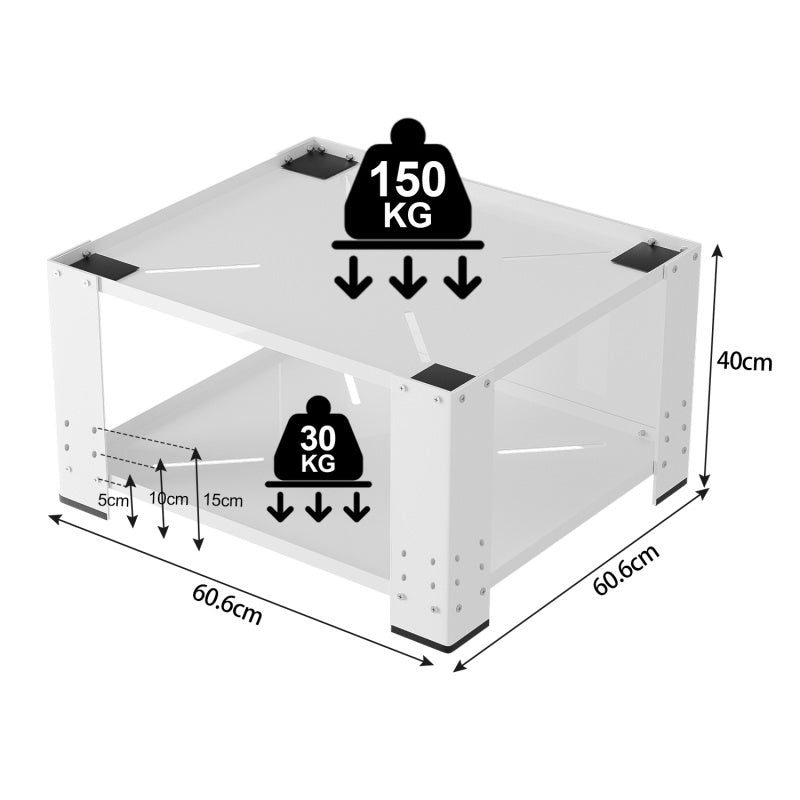 Wasmachine Verhoger – Wasmachine Verhoging – Droger Verhoger – Wasmachine Plint – Wasmachine Frame – Met Verstelbare Opberglade – Draagvermogen Tot 150 Kg – Afmeting 60,6x60,6x40 cm