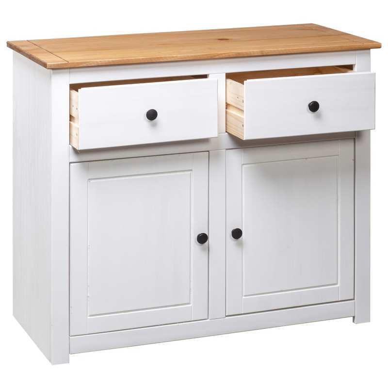 Sideboard – Dressoir – Opbergkast – Kast – Wit – Massief Dennenhout – Verwijderbare Opbergboxen – 93x40x80 cm – Praktisch & Stijlvol