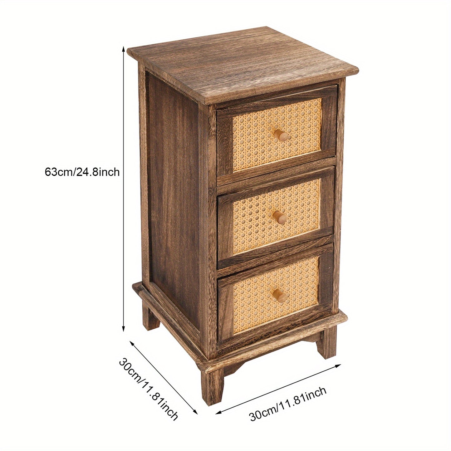 Opbergkast – Opbergmeubel – Ladekast – Kastenrek – Bergkast – 3 Lades – Massief Pauluswood – Donkerbruin Retro Design – Compact Verticaal – Draagvermogen 60 kg