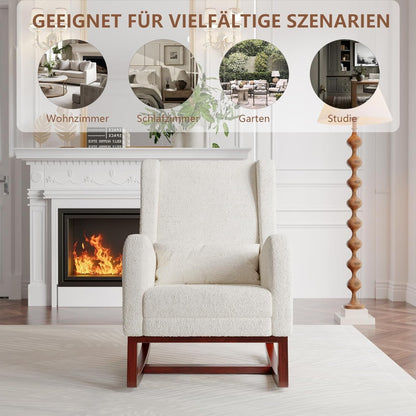 Schommelstoel – Relaxstoel – Schommelstoel Met Voetensteun – Lounge Stoel – Fauteuil – Linnen-Katoen Bekleding – Stevig Houten Frame – Compact 64x67x99 cm
