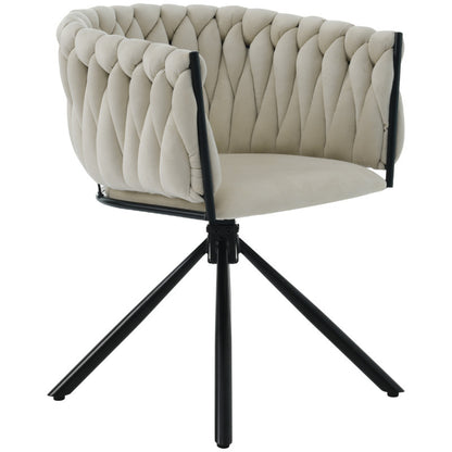 Velvet Draaifauteuil – Luxe Fauteuil – Lounge Stoel – Zitzetel – Relaxstoel – Set Van 2 – Beige Velvet Bekleding – Stevige Metalen Poten