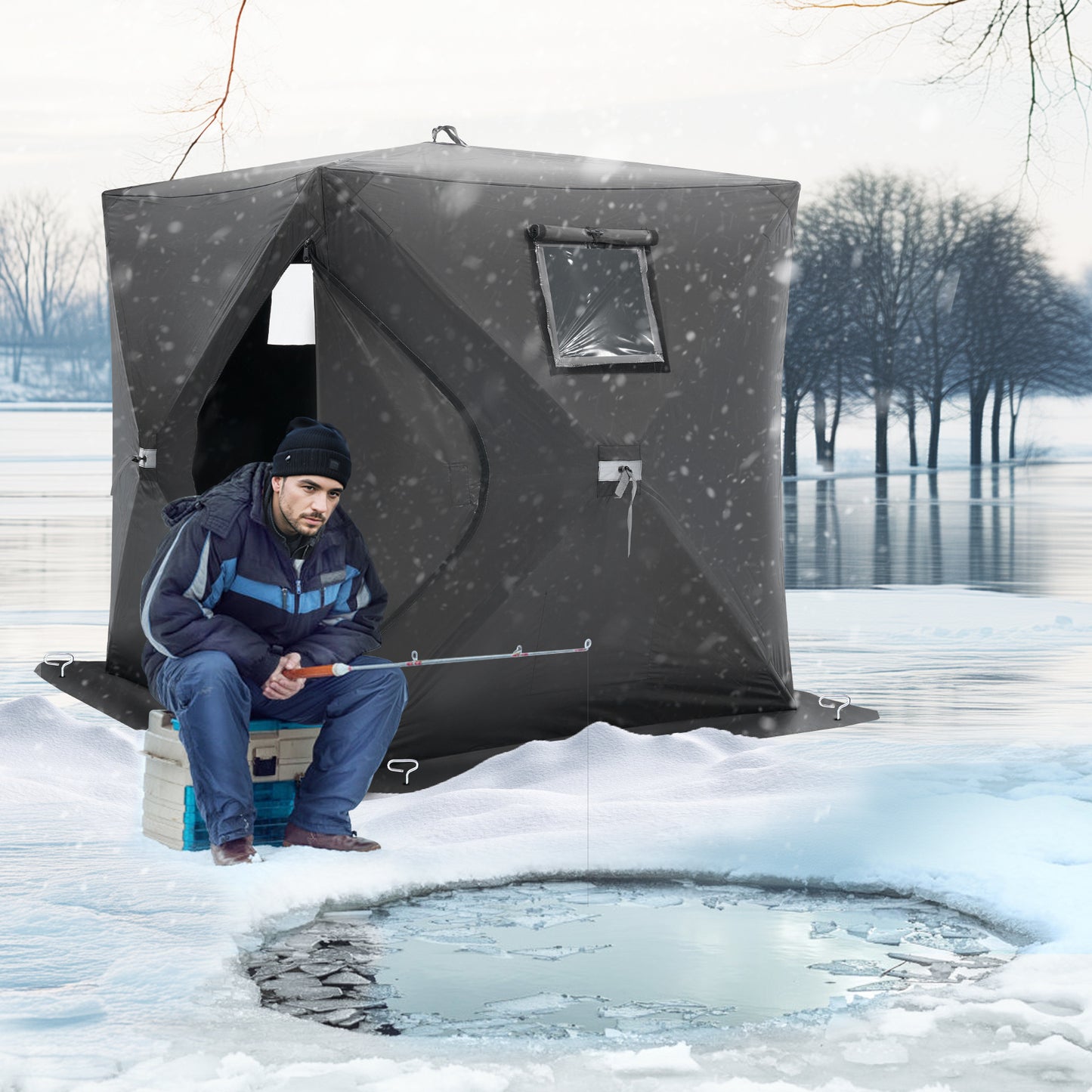 IJsvissershut – Ijsshelter – Vistoestel – Vismand – Visserstent – Draagbaar Pop-up Systeem – Water- en Windbestendig Polyester