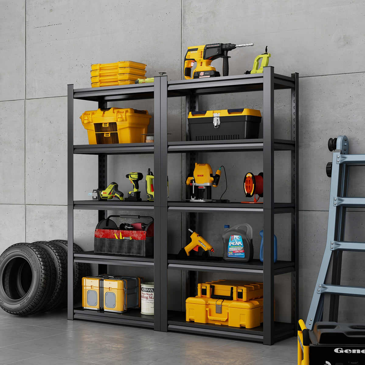 Stalen Rek – Metalen Stellingkast – Opbergrek – Werkplaatsrek – Garagekast – 5 Laags – Draagvermogen 650 kg – Verstelbare Hoogte – Krasbestendig – 160x80x40 cm