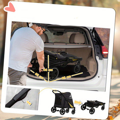 Dierenwagen – Huisdierwagen – Hondenwagen – Kattenwagen – Opvouwbare Pet Carrier – Donkergrijs – Grote Capaciteit – Veiligheidsharnas