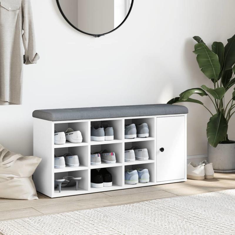 Schoenenbank – Schoenenkastje – Schoenopbergmeubel – Schoenrek – Houten Bench – Wit – Stevig MDF – Compact 102x32x50 cm
