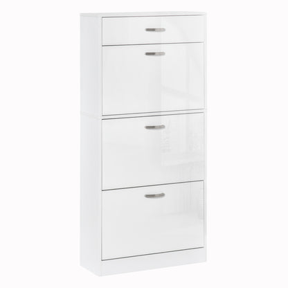 Schoenenkast – Schoenrek – Schoenopberger – Schoenmeubel – Opbergkast – Wit – Aluminium Handgrepen – 18 Paar Schoenen – Vouwdeuren Met Schuiflade