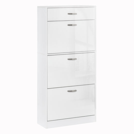 Schoenenkast – Schoenrek – Schoenopberger – Schoenmeubel – Opbergkast – Wit – Aluminium Handgrepen – 18 Paar Schoenen – Vouwdeuren Met Schuiflade