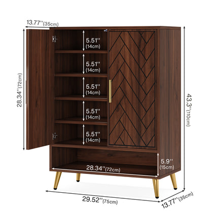 Schoenenkast – Schoenenrek – Schoenenopberger – Halkast – Schoenenbank – 6 Lagen – Hout Met Walnoot – Verstelbare Planken – 24 Paar Schoenen – Gouden Poten - QUORE