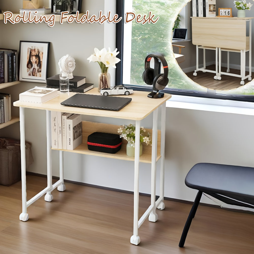 Bureau – Werkplek – Schrijftafel – Computertafel – Opvouwbaar – Mobiel met Wieltjes – Ruimtebesparend 80 cm – Duurzaam Engineered Wood