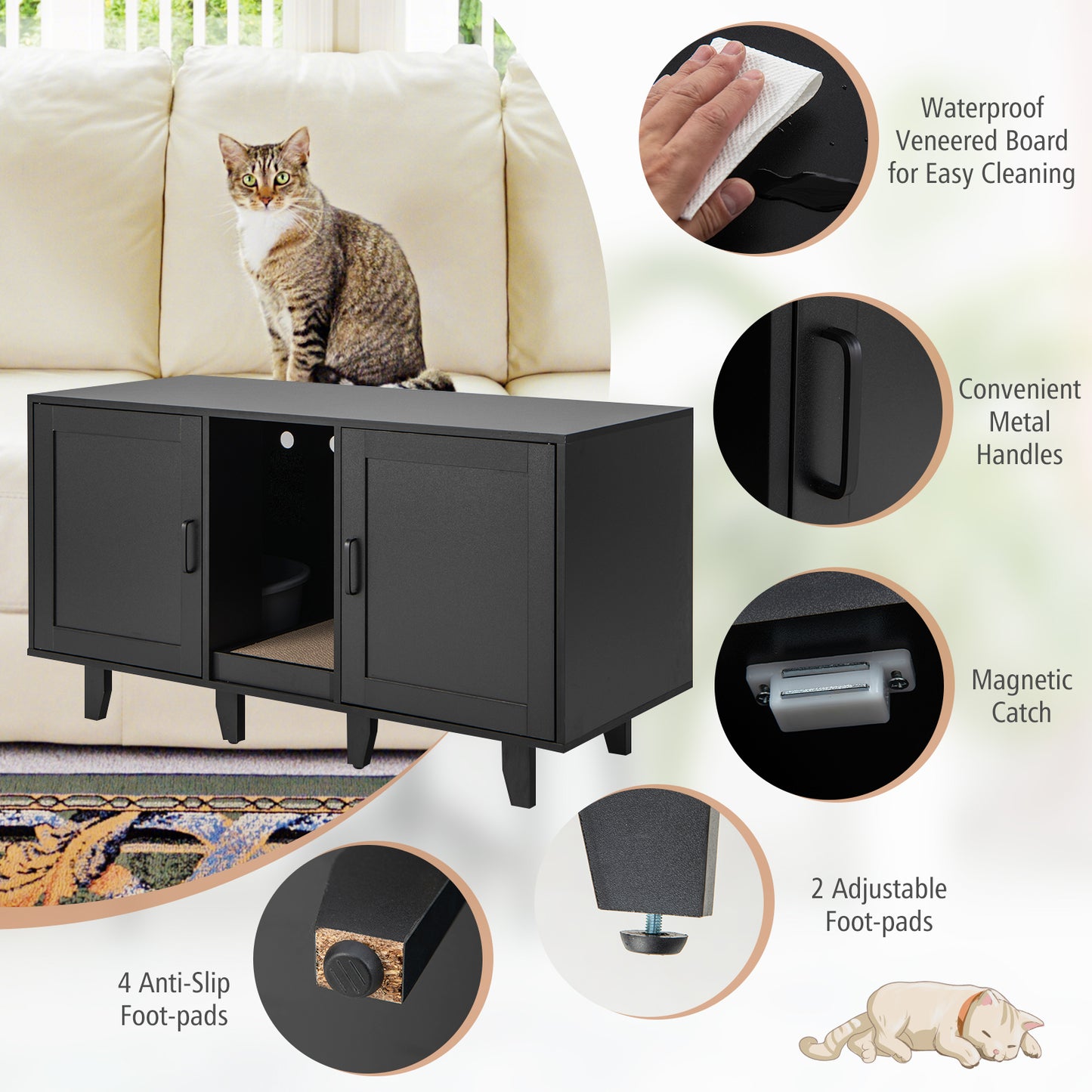 Krabmeubel – Krabpaal – Kattenmeubel – Kattenmand – Kattenhuis – 3-in-1 Functie – Verwijderbare Poten – Zwart