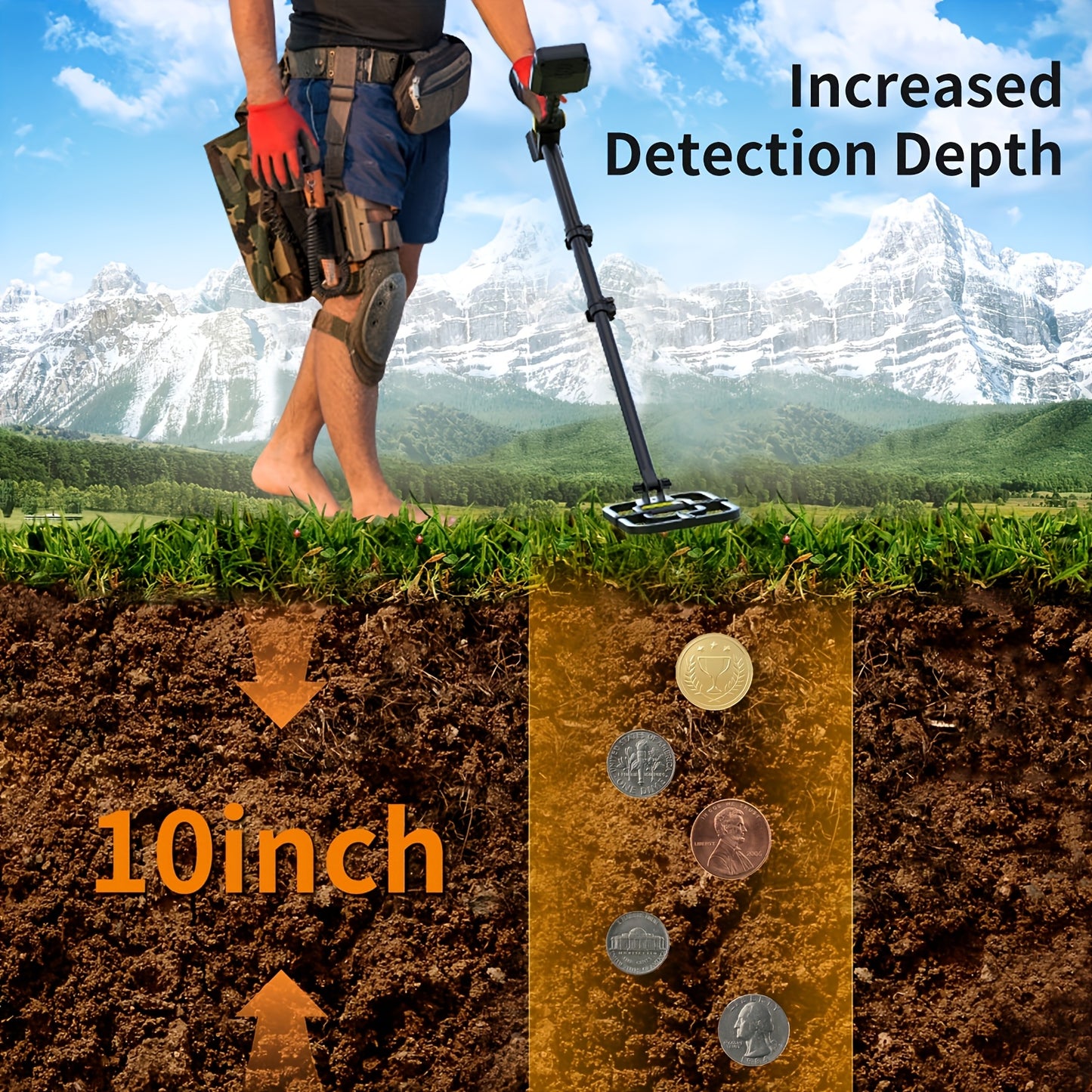 Professionele Metaaldetector – Draagbare Schatzoeker – Metaalzoeker – Zandzoeker – Jacht Detector – Groen – Verstelbaar & Opvouwbaar Design – 25,4 cm Nauwkeurige Zoekspoel – Groot LCD Scherm