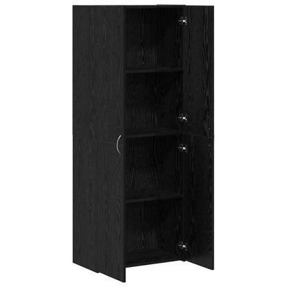 Dressoir – Opbergkast – Ladekast – Buffetkast – Zijkast – Zwart Eikenhout – Ruim 60x32x153 cm – Met Wieltjes