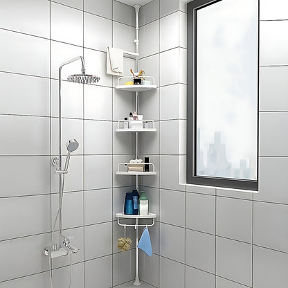 Doucherek – Douche-organizer – Doucheplank – Doucherekje – Douchemand – Verstelbaar 105-310 cm – Roestvrij Staal – Hoekmodel met Waterafvoer