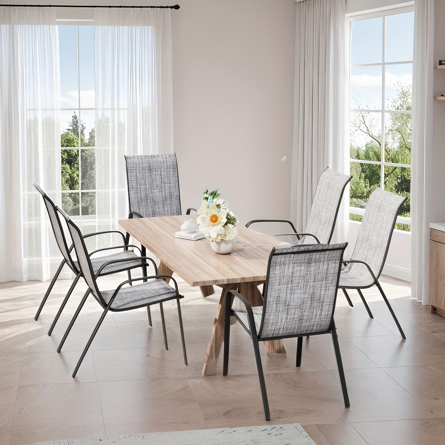 Stapelbare Tuinstoelen – Eetkamerstoelen – Balkonstoelen – Terrasstoelen – Bistrostoelen – Set Van 4 Grijs – Stalen Frame – Weerbestendig Met Textilene Bekleding
