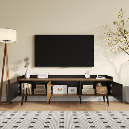 Tv-meubel – TV-Standaard – TV-Kast – Media Console – TV-Dressoir – Duurzaam Bamboe – Compact 3-Deurs Opbergruimte – Vrijstaand – Hoogte 68,5 cm