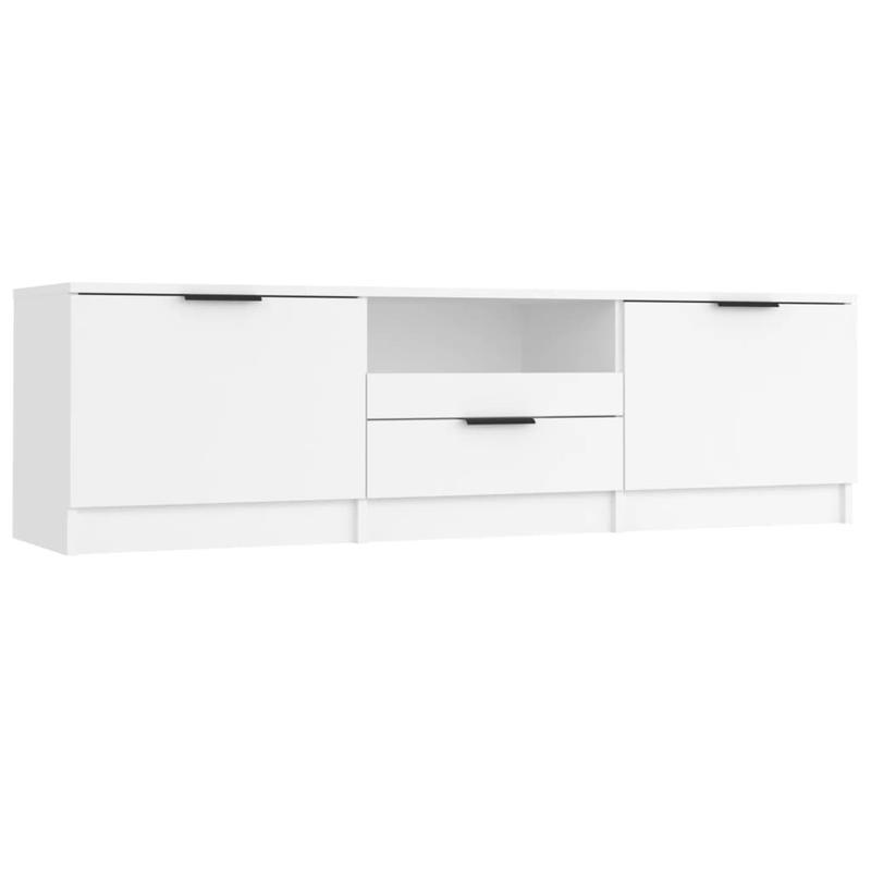 Houten Tv-Meubel – Tv-Meubelkast – Tv-Stand – Mediamöbel – Tv-Meubel Wit – Massief Hout – 140x35x40 cm – Praktische Opbergruimte