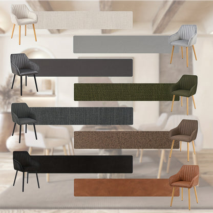 Set van 2/4/6 Minimalistische Eetkamerstoelen – Comfortabele Stoelen met Rugleuning, Armleuningen en Houten Poten – Grijs, Voor Eetkamer en Hal