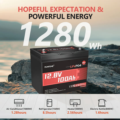 Lithium Accu – LiFePO4 Accu – Batterij – Bootaccu – Camperaccu – 12V 100Ah Capaciteit – 100A BMS Met 6000 Cycli