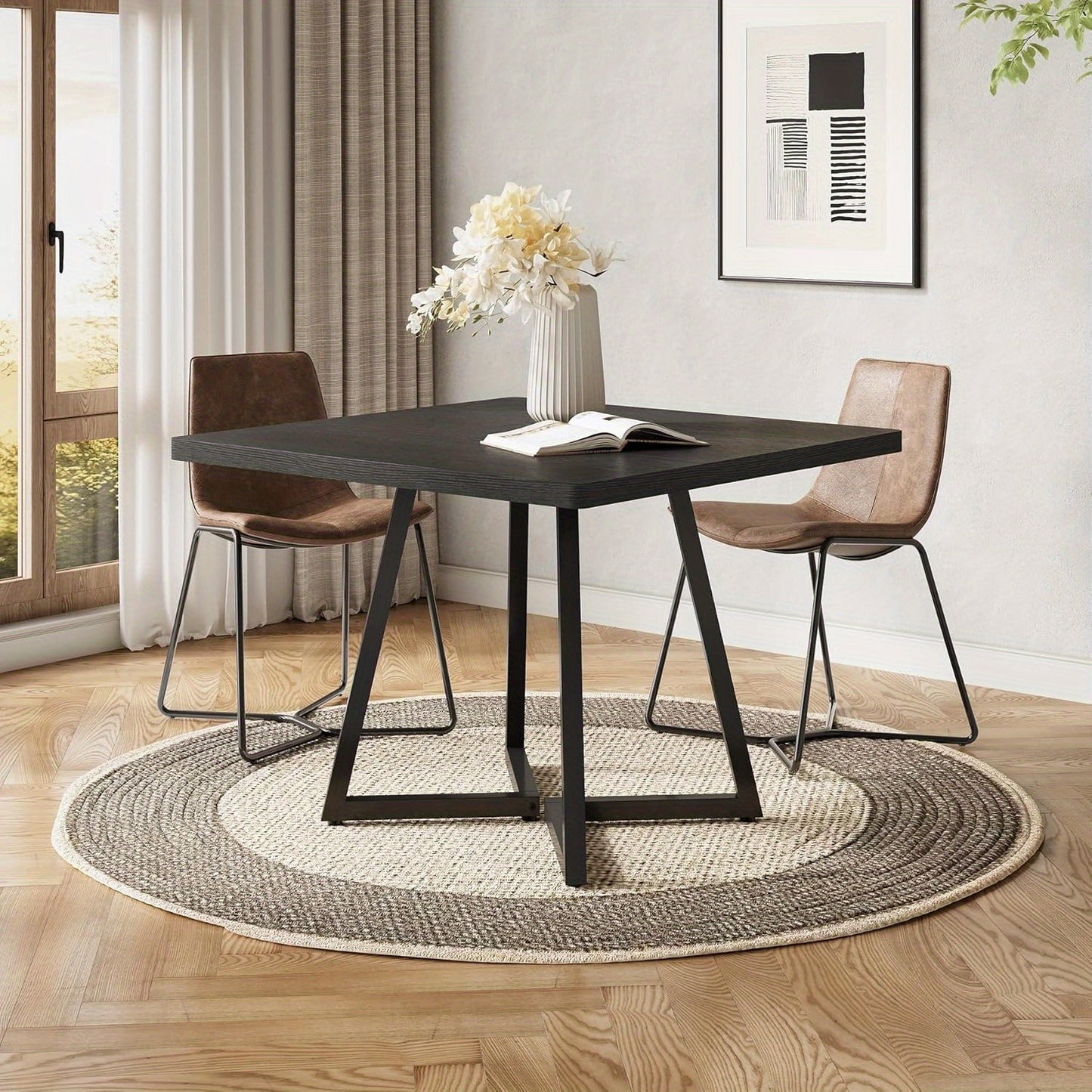 Eettafel – Tafel – Keukentafel – Dinertafel – Ontbijttafel – Zwart – Compact 80 cm – Metallenen Poten