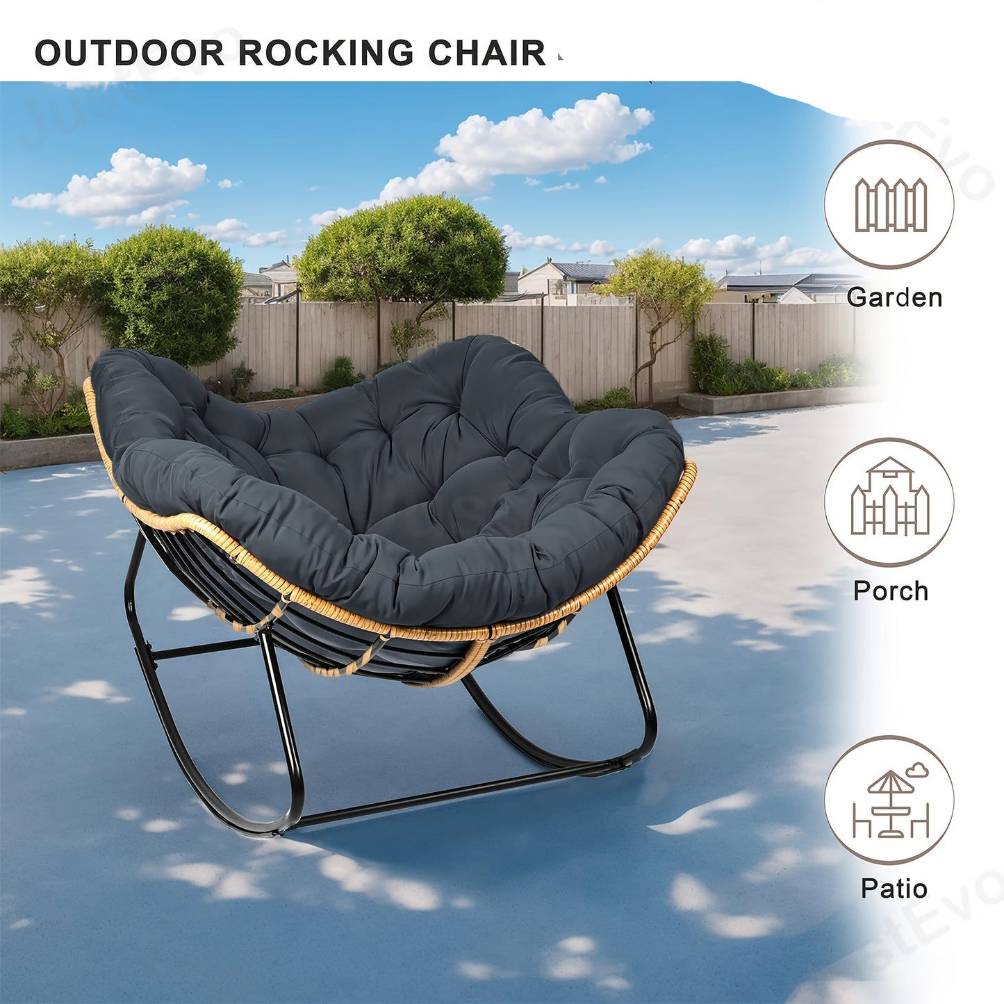 Schommelstoel – Relaxstoel – Loungestoel – Fauteuil – Voedingsstoel – Stevig Carbonstalen Frame – Dik Zacht Kussen