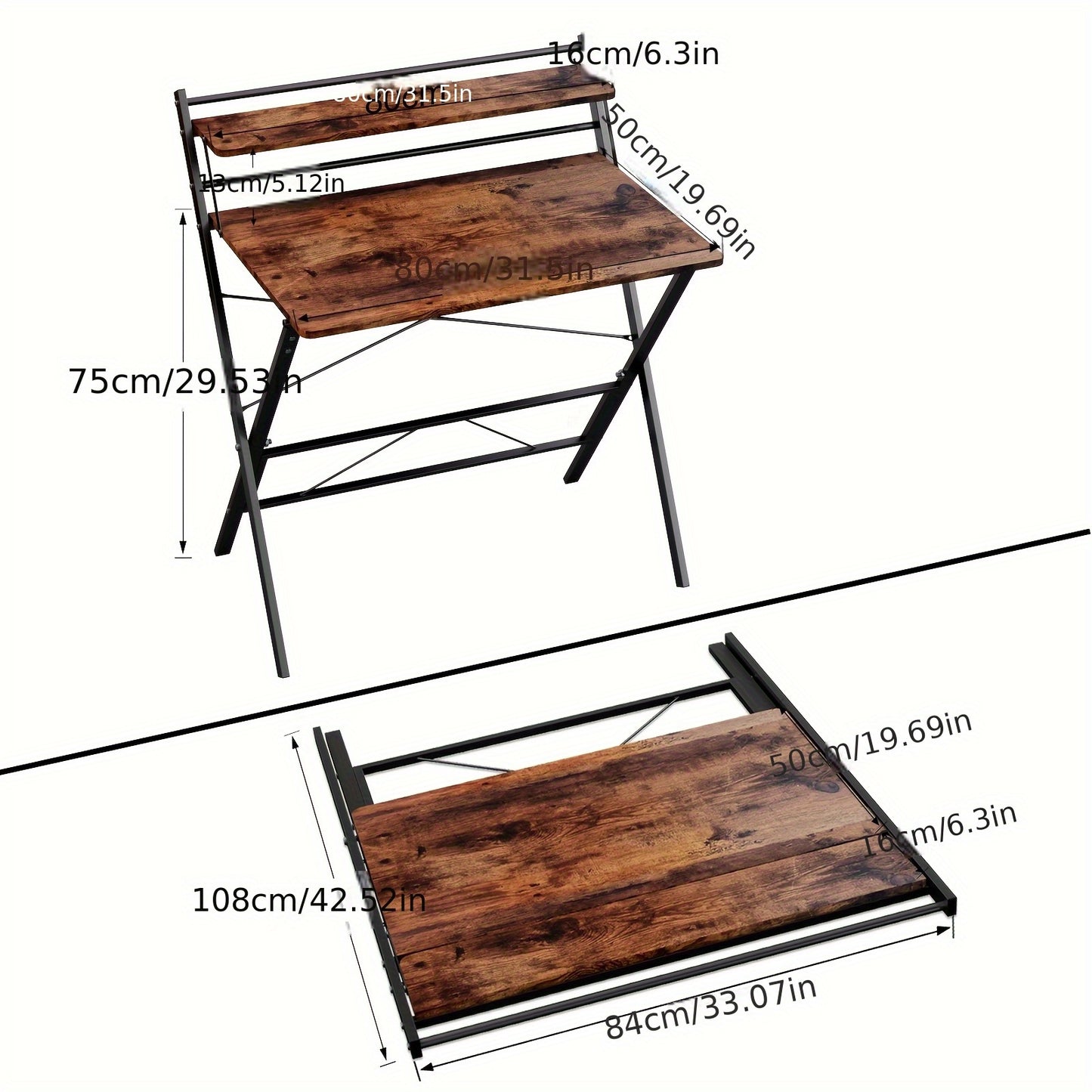 Bureau – Computerbureau – Bureautafel – Werkplek – Opvouwbaar – Ruimtebesparend – Stevig Legeringsstaal Frame – Ingebouwde Plank en Monitorstandaard