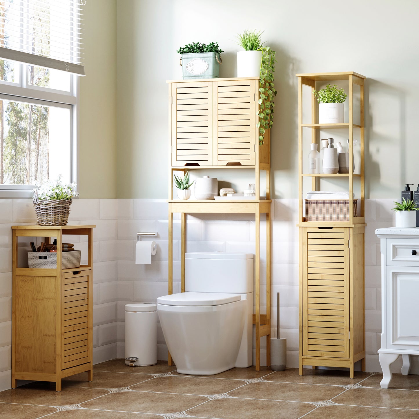 Bamboe Badkamermeubel – Wasmand Kast – Opbergmeubel – Smal Kastje – Compact Meubel – Ruimtebesparend – Verhoogde Poten – Duurzaam Bamboe