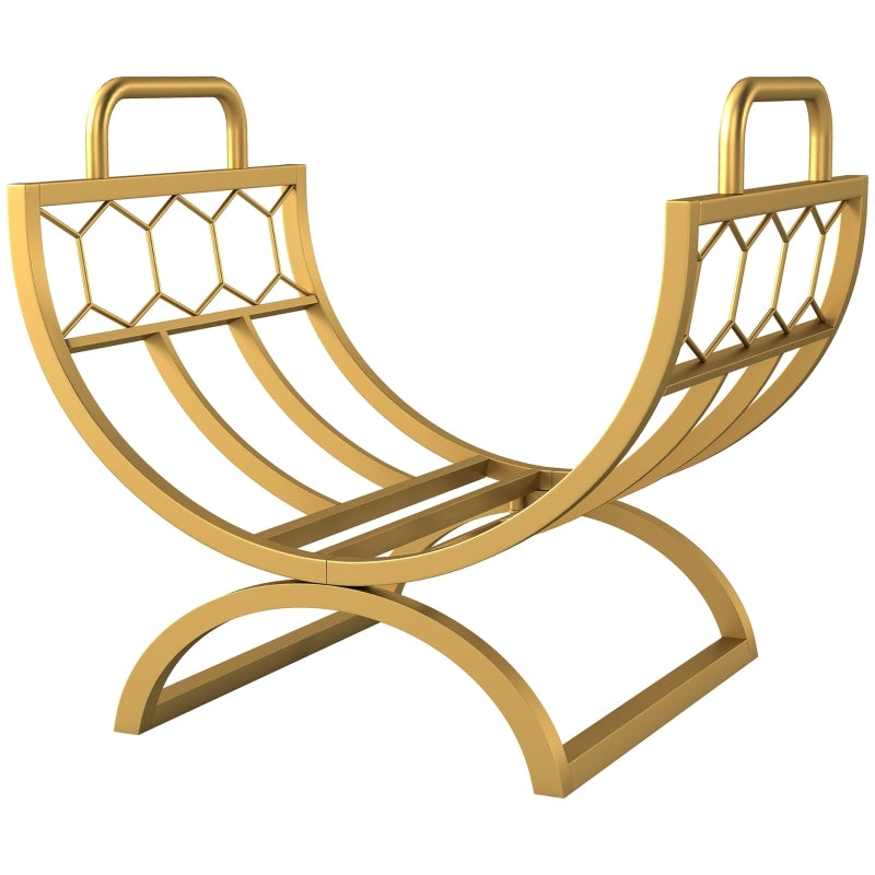 Houthouder – Houtrek – Haardhoutopslag – Houtmand – Houtkorf – Gouden Kleur – 46x36x41 cm – Metalen Poedercoating