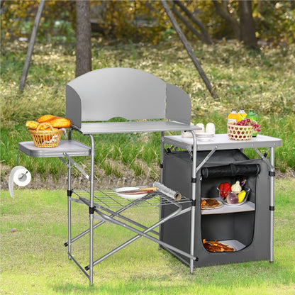Campingkastje – Campingtafel – Outdoor Kastje – Vouwkastje – Campingmeubel – Aluminium Frame – Windschermen & Opbergtas – Compact & Lichtgewicht