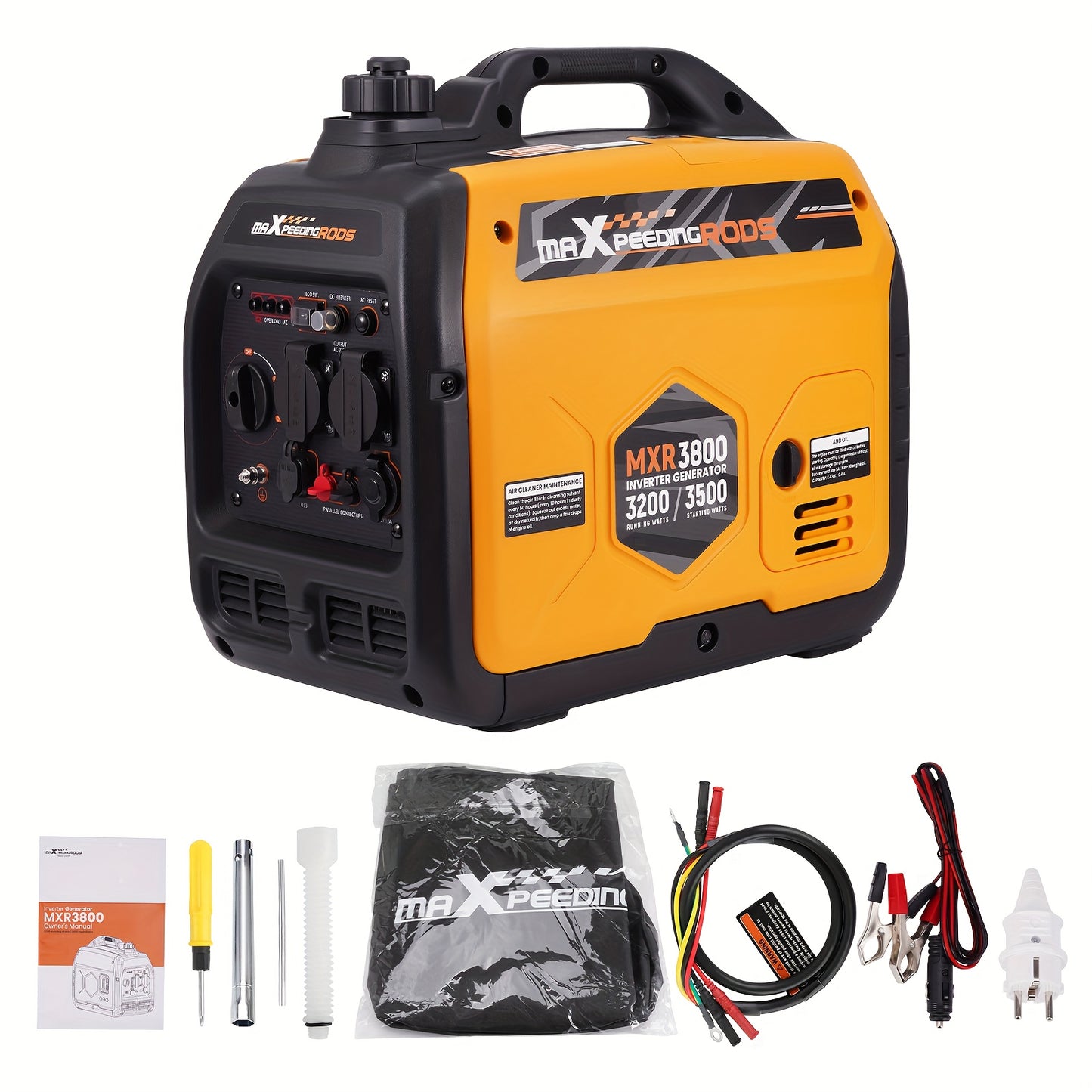 Benzinegenerator – Draagbare Generator – Stille Stroomvoorziening – Inverter Generator – Noodstroom – 3200W Continu Vermogen – 58dB Laag Geluidsniveau – Oranje