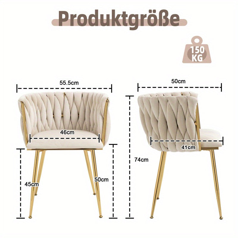 Eetkamerstoel – Fauteuil – Stoel – Veloursstoel – Kuipstoel – Luxe Fluweel Bekleding – Gouden Metalen Poten