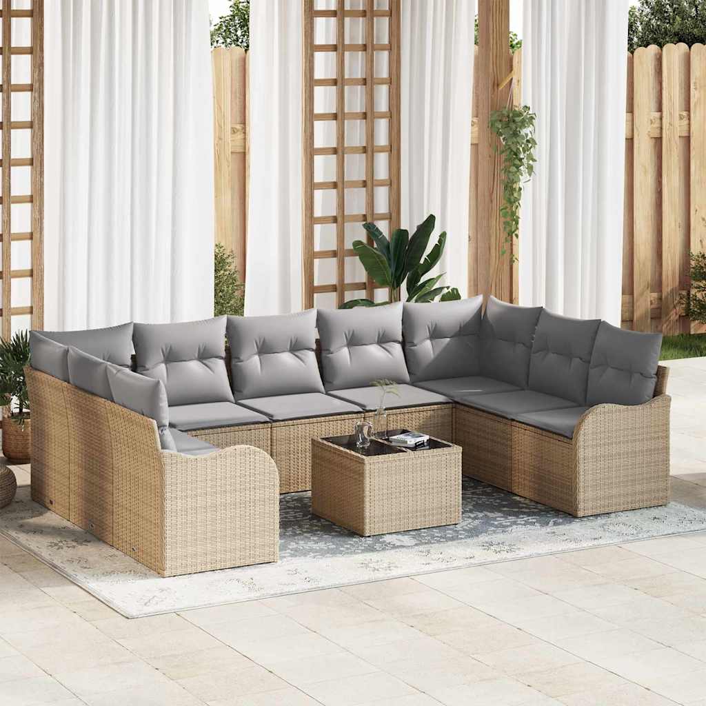 Tuinbank – Loungeset – Buitenbank – Tuinmeubel – Balkonbank – Modulaire 9-delige Set – Weerbestendig Handgevlochten Rattan – Inclusief Bijzettafel