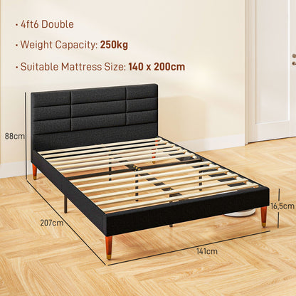 Tweepersoons Bedframe – Bedframe Met Opbergruimte – Bedbodem – Stalen Bedframe – Slatted Bed – 140x200 cm – Verhoogde Onderbedruimte – Gestoffeerd Hoofdbord Zwart