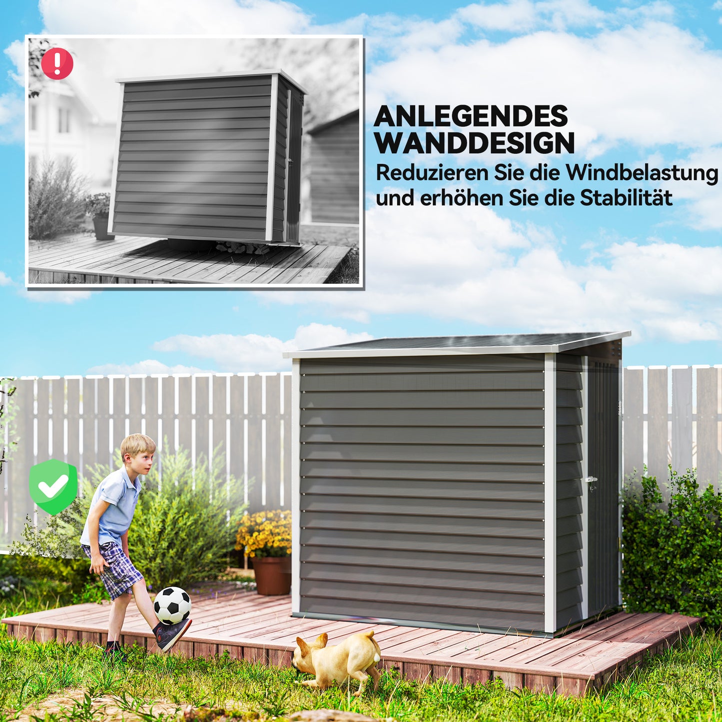 Tuinberging – Tuinschuur – Opbergkast – Buitenberging – Metaalberging – Lichtgrijs – Gegalvaniseerd Staal – Vergrendelbare Deur – Eenvoudige Montage – 142 x 184 x 165/181 cm