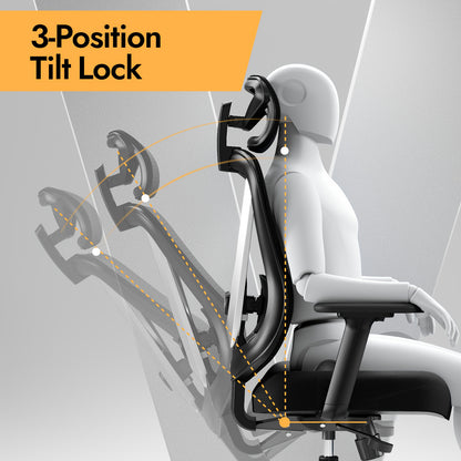 Bureaustoel – Ergonomische Stoel – Office Chair – Gaming Stoel – Bureaufiets – 4D Verstelbare Armleuningen – 3D Lendensteun Met Flexibele Hoofdsteun – Mesh Rugleuning – Duurzaam Kunststof Frame – Wit