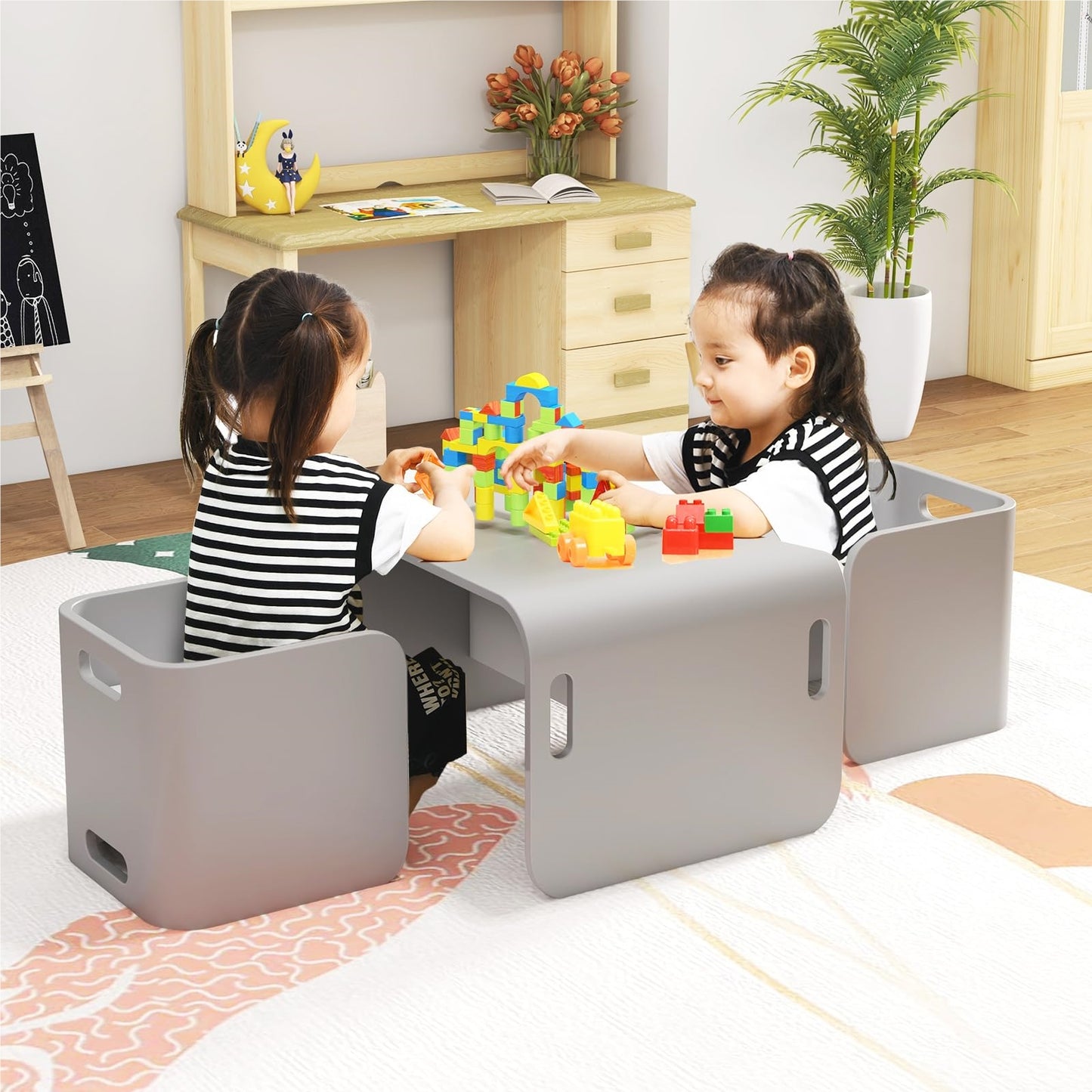 Kindermeubelset – Kinder Tafel – Kinder Stoelen – Kinderset – Kindertafelset – Berkenhout – Ruimtebesparend Ontwerp – Geschikt Voor 2-9 Jaar