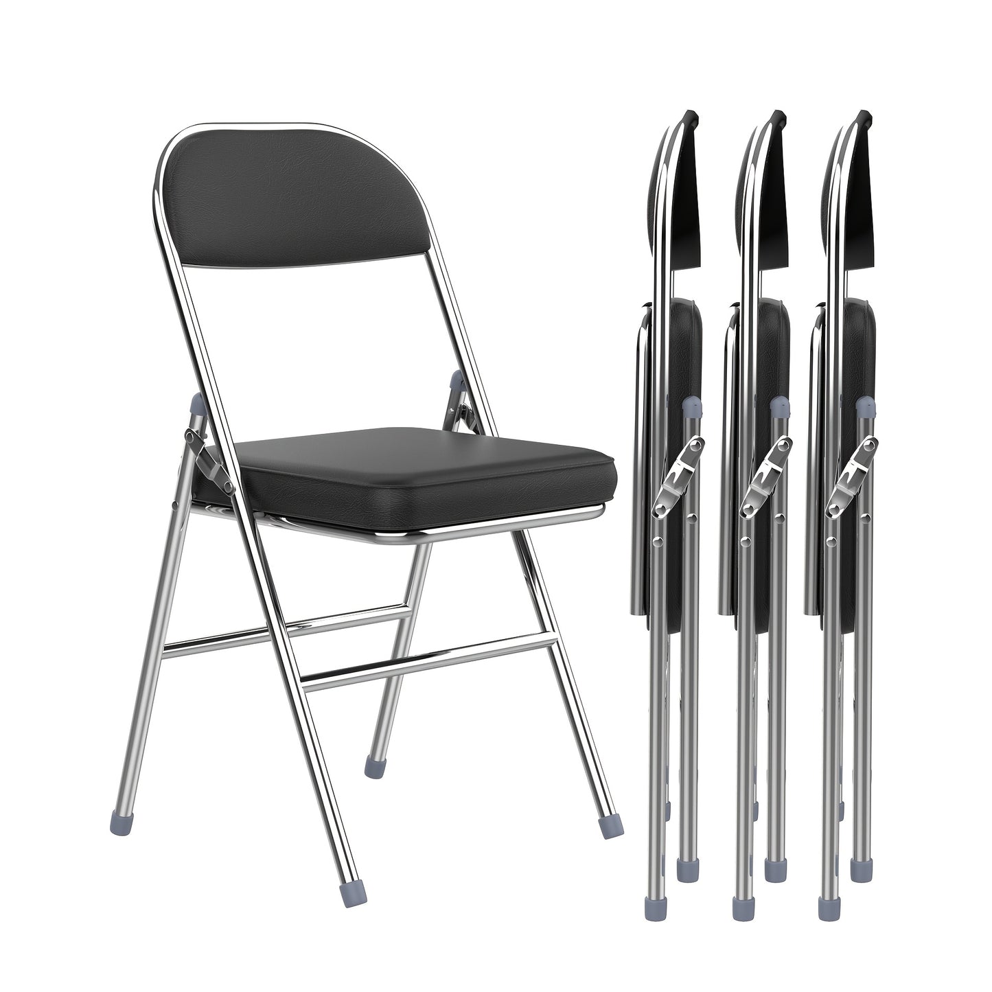 Set Of 4 PU Leather Dining Chairs 4-Pack Conference Chairs - No Assembly Required, Stackable Office Dining Chairs for Meeting Room, Cafeteria, Reception & Events, Event Seating, Minimalist Design, Spacesaving Furniture, Durab