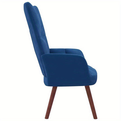 Relaxstoel – Fauteuil – Lounge Stoel – Relaxfauteuil – Zitstoel – Diepblauw Velours – Massief Hardhouten Frame