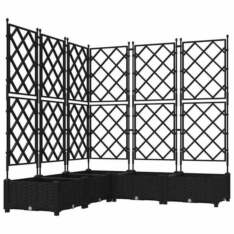 Verhoogde Plantenbak – Tuinbak – Bloembak – Balkonbak – Plantenbak Met Klimplantrek – Zwart – 120x120x125,5 cm – Duurzaam Synthetisch Kunststof – Met Drainage